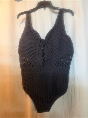 BECCA Black Textured One-Piece Swimsuit with Mesh Detail